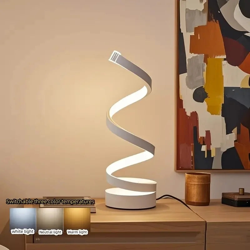 Simple Spiral LED Desk Lamp – USB Powered Desktop Light with Three-Color Lighting for Living Room & Bedroom (1PC)
