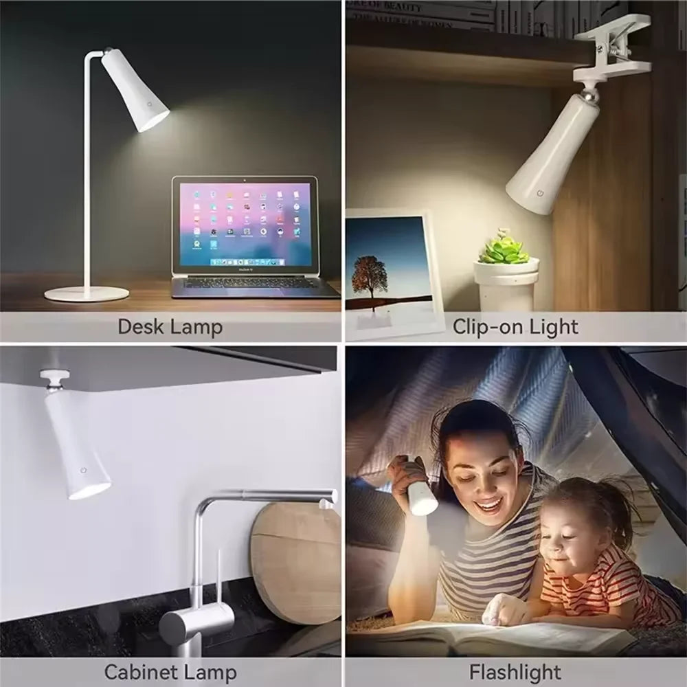 5-in-1 Rechargeable LED Desk Lamp – Eye-Protection Table Lamp with Magnetic Clip, Night Light & Power Bank for Study and Reading