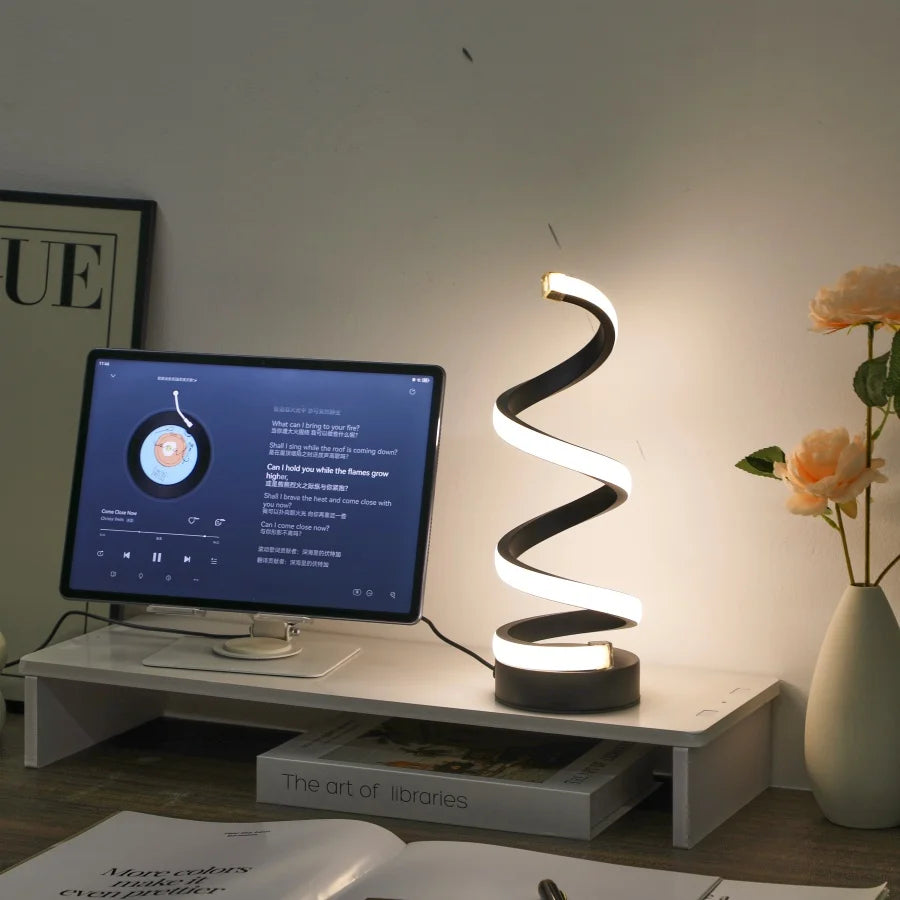 Simple Spiral LED Desk Lamp – USB Powered Desktop Light with Three-Color Lighting for Living Room & Bedroom (1PC)