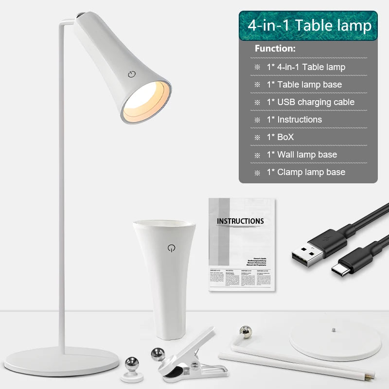 5-in-1 Rechargeable LED Desk Lamp – Eye-Protection Table Lamp with Magnetic Clip, Night Light & Power Bank for Study and Reading