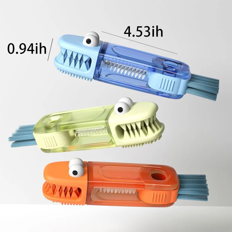 3-in-1 Cup & Bottle Cleaning Brush – Cartoon Crocodile Design with Nylon Bristles for Lids, Gaps & Mugs