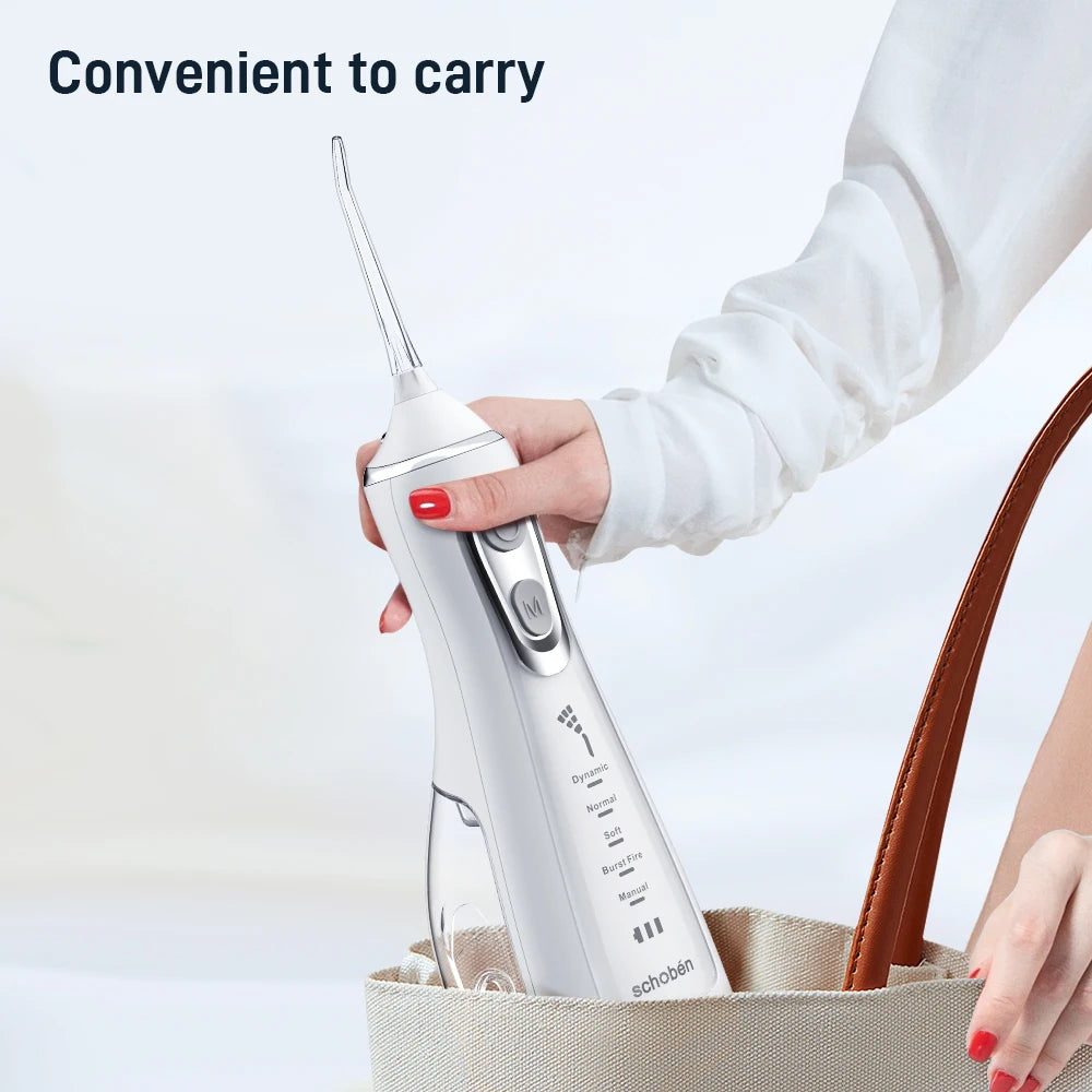 Portable Water Flosser Oral Irrigator – USB Rechargeable, 4 Nozzles, 300ml Tank, IPX7 Waterproof