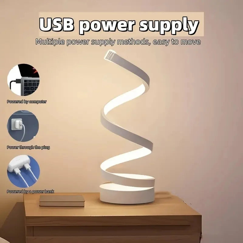Simple Spiral LED Desk Lamp – USB Powered Desktop Light with Three-Color Lighting for Living Room & Bedroom (1PC)