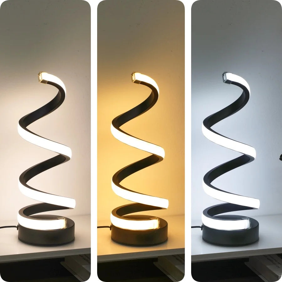 Simple Spiral LED Desk Lamp – USB Powered Desktop Light with Three-Color Lighting for Living Room & Bedroom (1PC)