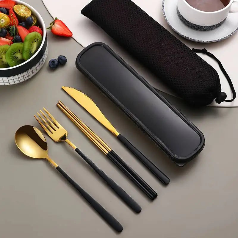 Portable Stainless Steel Cutlery Set (4-Piece) with Storage Box – Reusable Tableware for Home, Office & Travel
