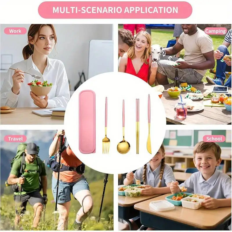 Portable Stainless Steel Cutlery Set (4-Piece) with Storage Box – Reusable Tableware for Home, Office & Travel