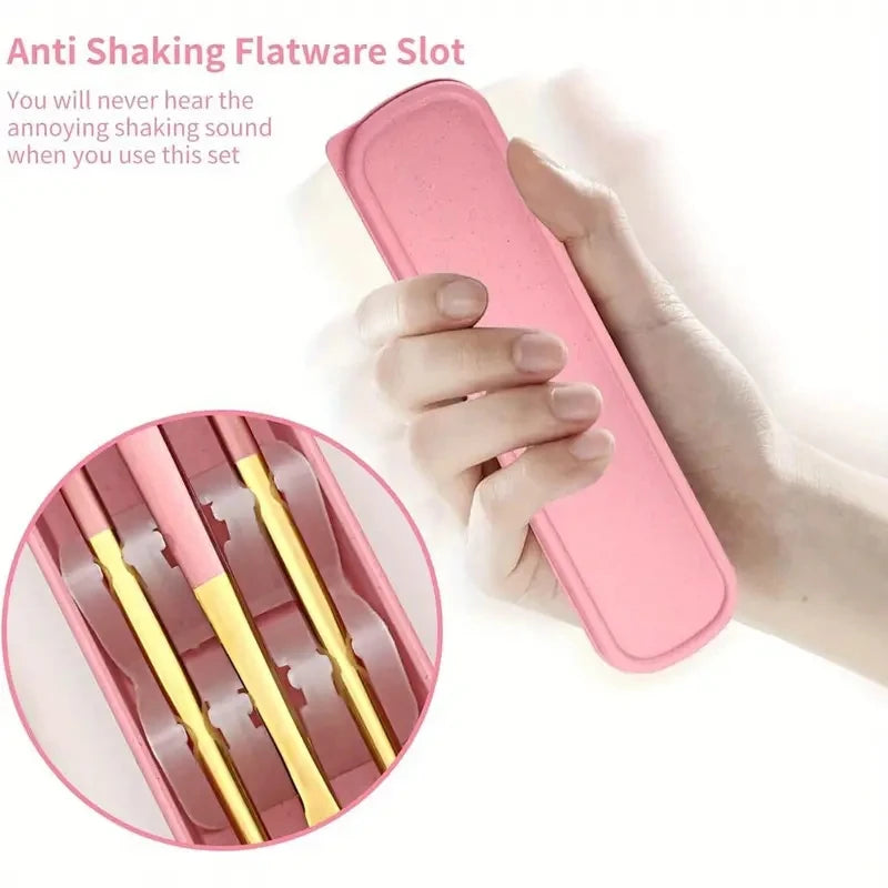 Portable Stainless Steel Cutlery Set (4-Piece) with Storage Box – Reusable Tableware for Home, Office & Travel