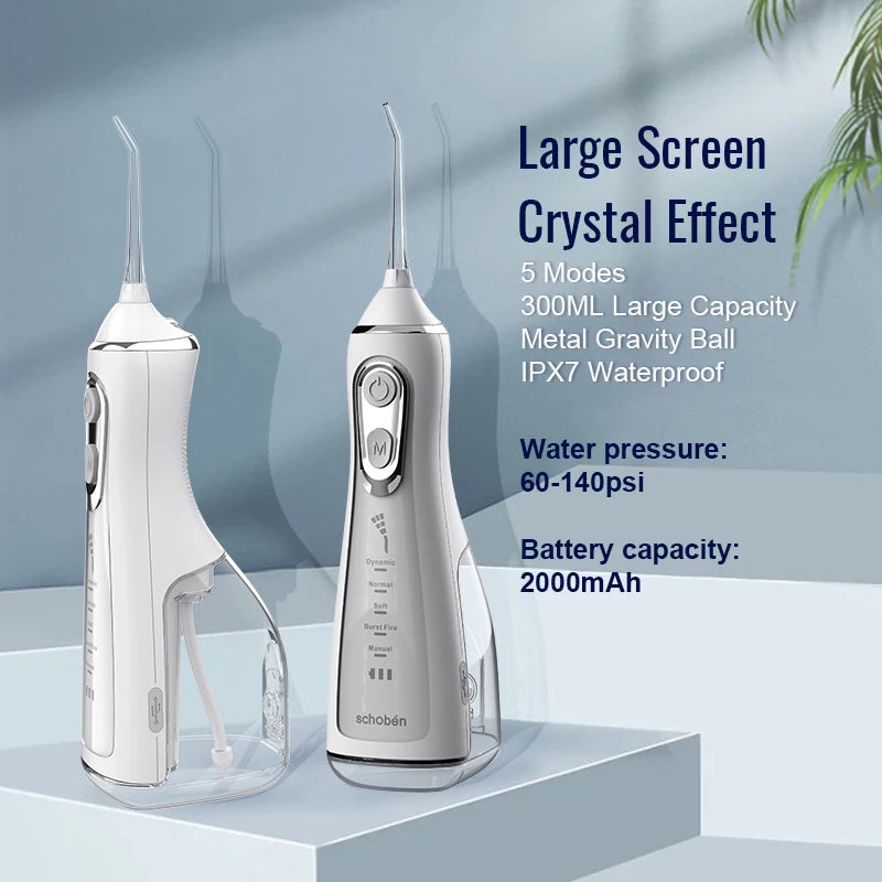 Portable Water Flosser Oral Irrigator – USB Rechargeable, 4 Nozzles, 300ml Tank, IPX7 Waterproof