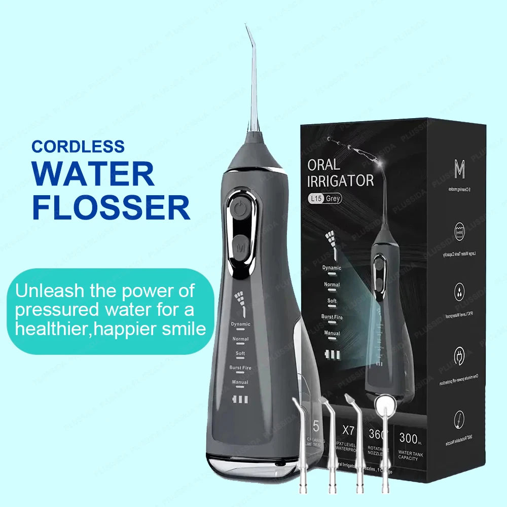 Oral Irrigator Portable Water Flosser Dental Pick 5 Modes 360° Rotated Jet For Cleaning Teeth Thread Floss Mouth Washing Machine