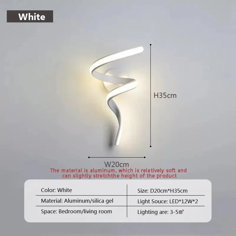 Nordic Spiral LED Wall Lamp – Modern Indoor Wall Sconce for Bedroom, Staircase & Hallway