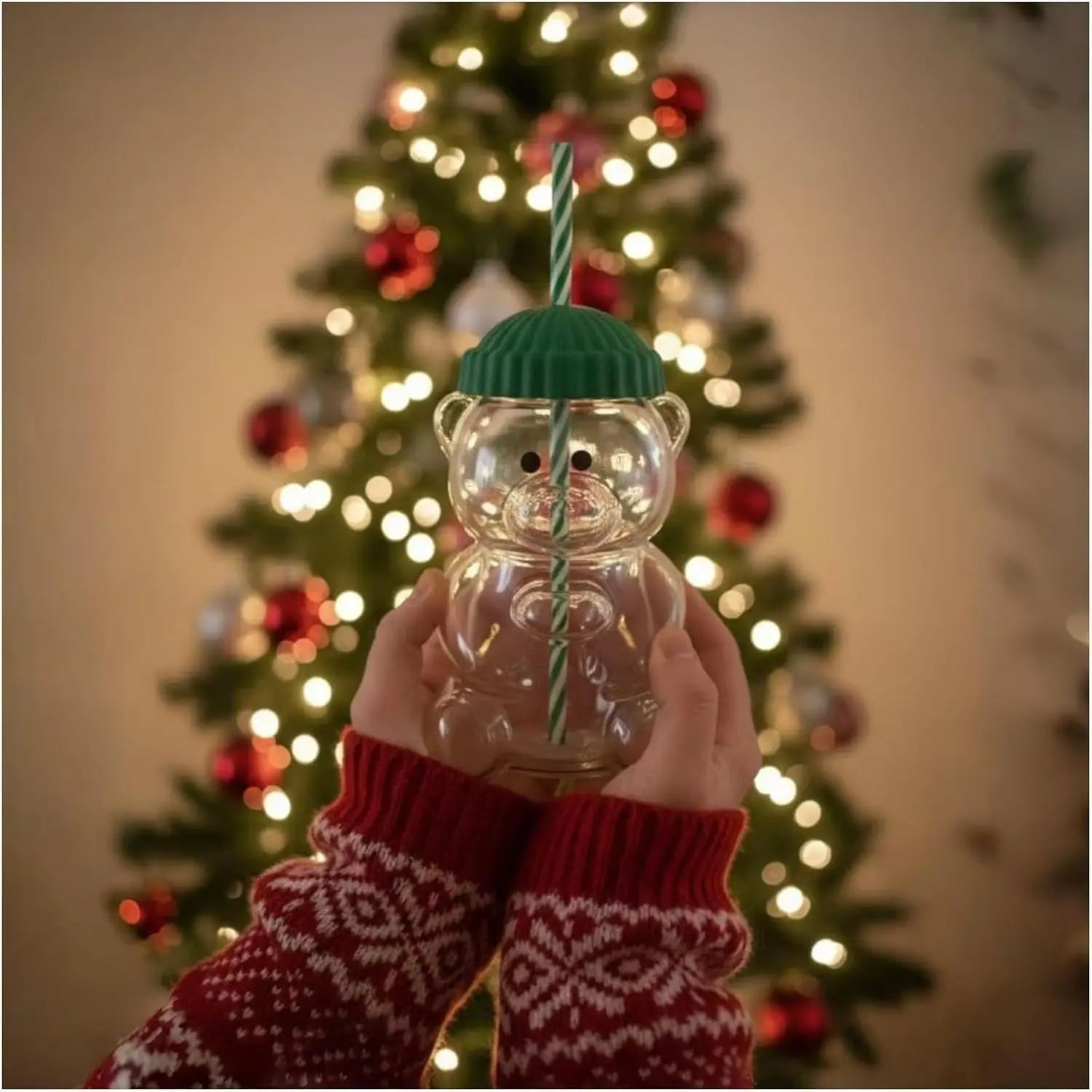 Cute 500ML Cartoon Bear Glass Mug with Straw, Transparent Bear Shaped Coffee & Milk Cup, Creative Reusable Water Juice Drinkwar