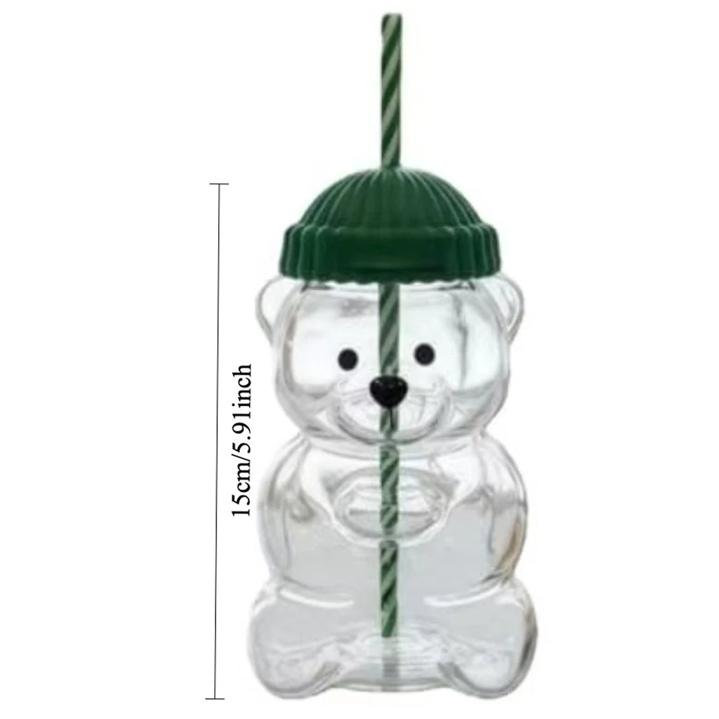 Cute 500ML Cartoon Bear Glass Mug with Straw, Transparent Bear Shaped Coffee & Milk Cup, Creative Reusable Water Juice Drinkwar