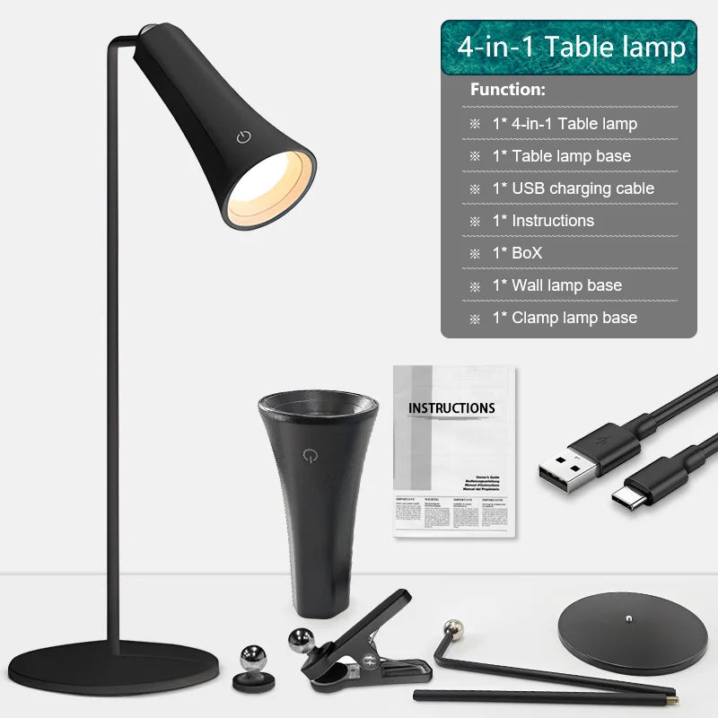 5-in-1 Rechargeable LED Desk Lamp – Eye-Protection Table Lamp with Magnetic Clip, Night Light & Power Bank for Study and Reading