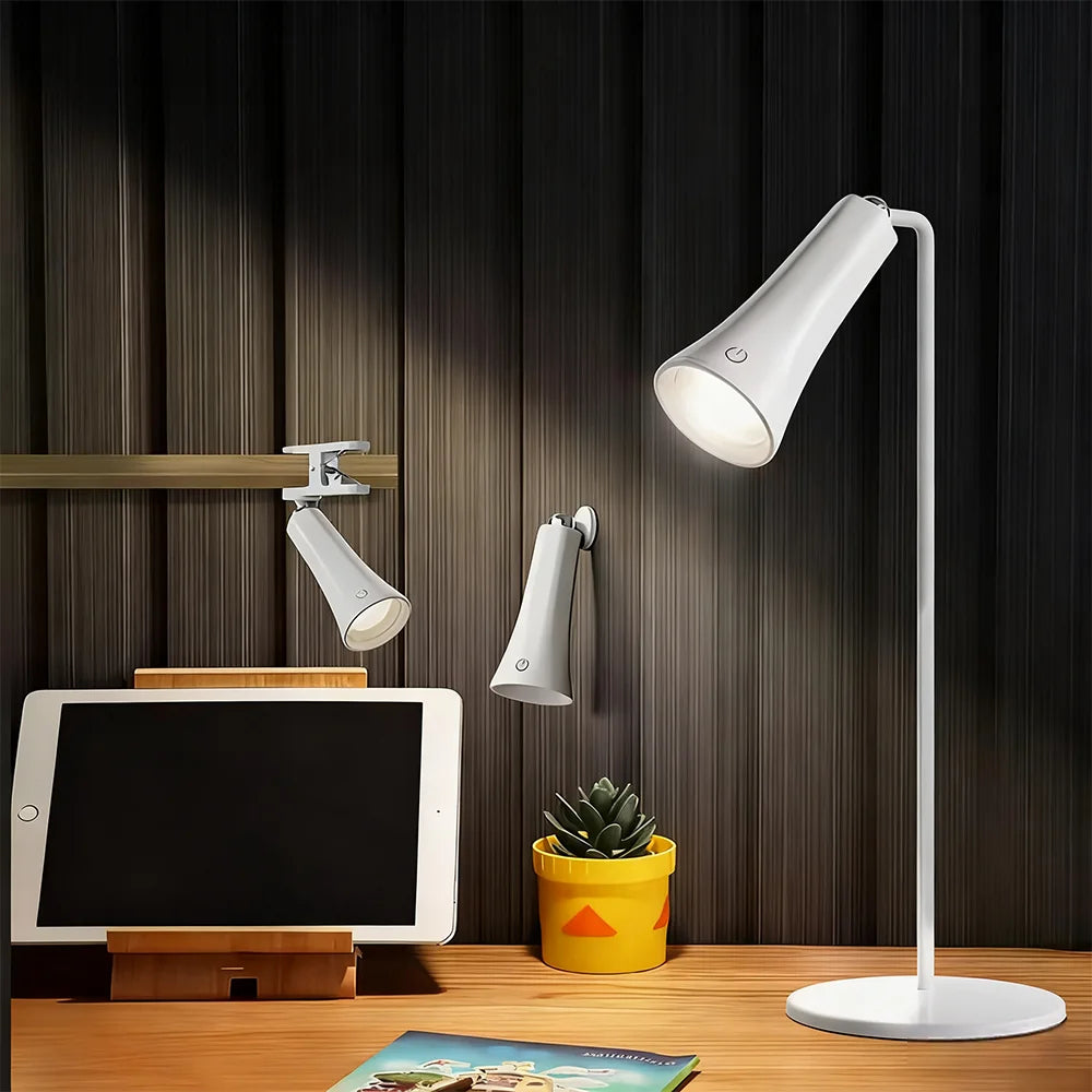 5-in-1 Rechargeable LED Desk Lamp – Eye-Protection Table Lamp with Magnetic Clip, Night Light & Power Bank for Study and Reading