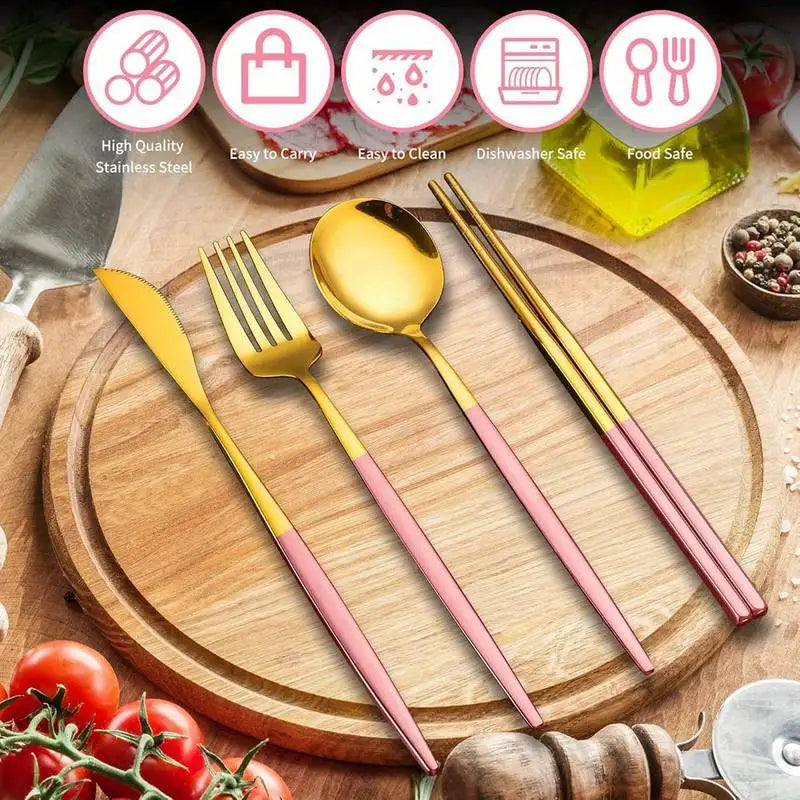 Portable Stainless Steel Cutlery Set (4-Piece) with Storage Box – Reusable Tableware for Home, Office & Travel