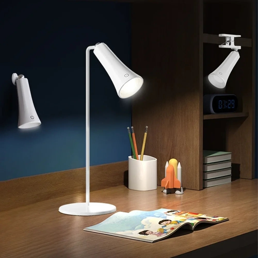 5-in-1 Rechargeable LED Desk Lamp – Eye-Protection Table Lamp with Magnetic Clip, Night Light & Power Bank for Study and Reading