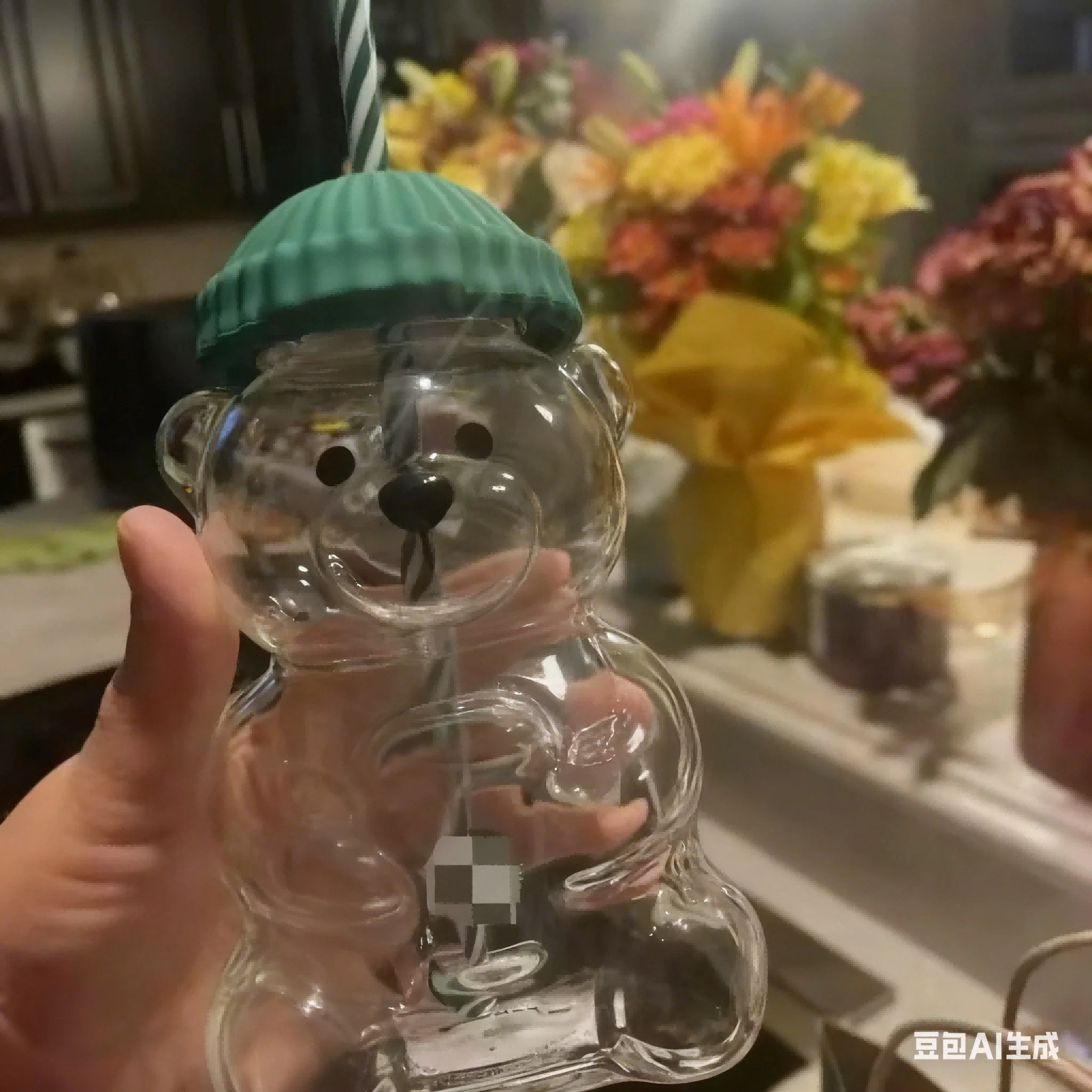 Cute 500ML Cartoon Bear Glass Mug with Straw, Transparent Bear Shaped Coffee & Milk Cup, Creative Reusable Water Juice Drinkwar