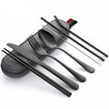 able Travel Cutlery Set with Case – Stainless Steel Spoon, Fork, Chopsticks & Straw