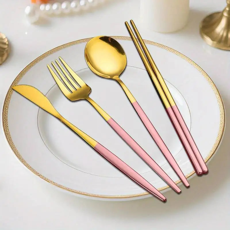 Portable Stainless Steel Cutlery Set (4-Piece) with Storage Box – Reusable Tableware for Home, Office & Travel