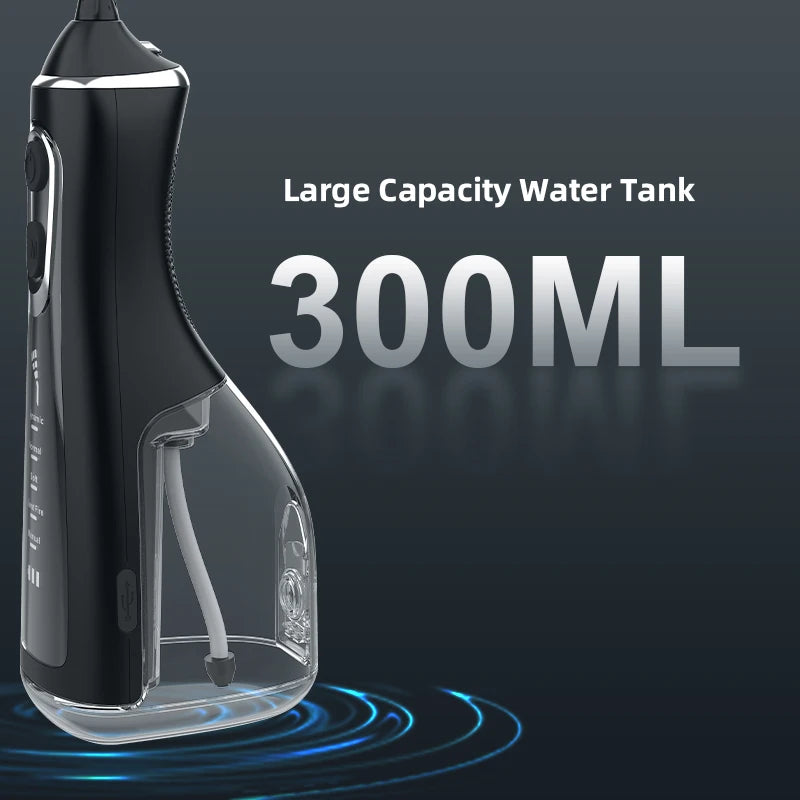 Portable Water Flosser Oral Irrigator – USB Rechargeable, 4 Nozzles, 300ml Tank, IPX7 Waterproof