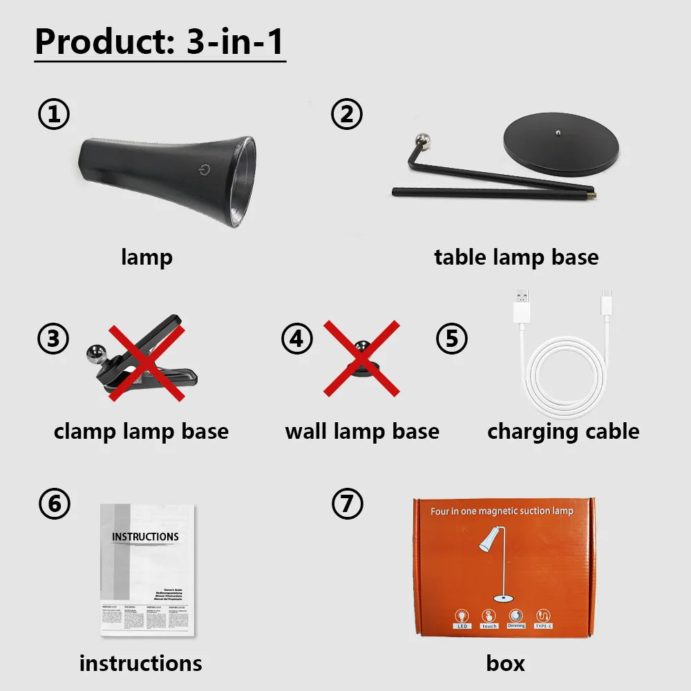 5-in-1 Rechargeable LED Desk Lamp – Eye-Protection Table Lamp with Magnetic Clip, Night Light & Power Bank for Study and Reading