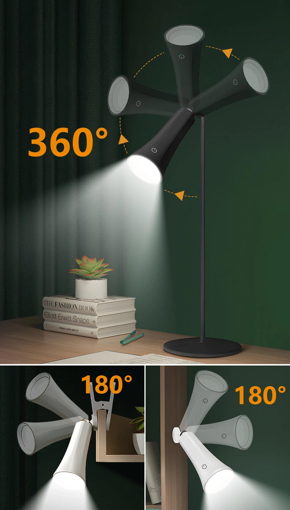 5-in-1 Rechargeable LED Desk Lamp – Eye-Protection Table Lamp with Magnetic Clip, Night Light & Power Bank for Study and Reading