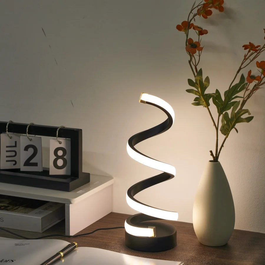 Simple Spiral LED Desk Lamp – USB Powered Desktop Light with Three-Color Lighting for Living Room & Bedroom (1PC)