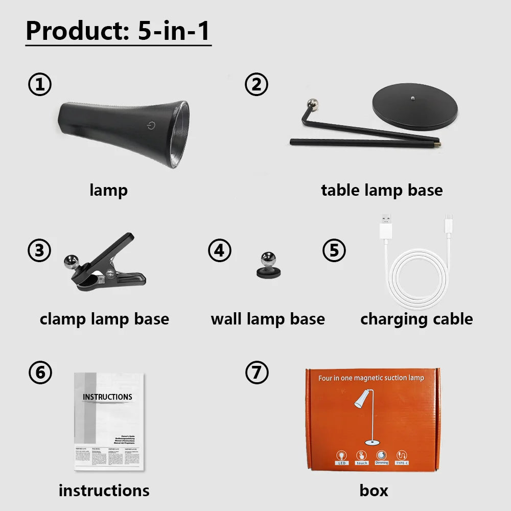 5-in-1 Rechargeable LED Desk Lamp – Eye-Protection Table Lamp with Magnetic Clip, Night Light & Power Bank for Study and Reading
