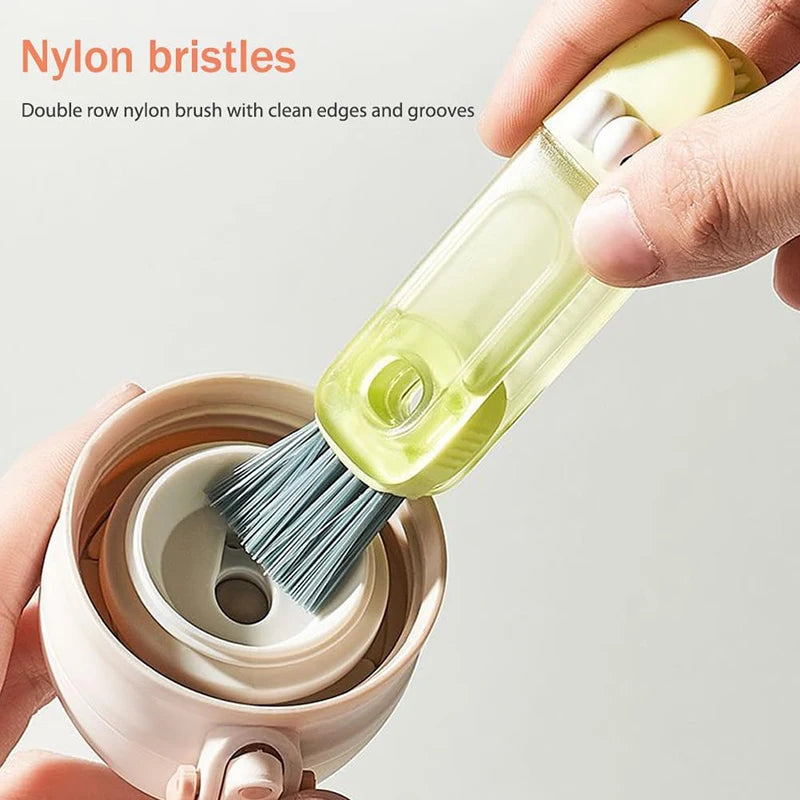 3-in-1 Cup & Bottle Cleaning Brush – Cartoon Crocodile Design with Nylon Bristles for Lids, Gaps & Mugs