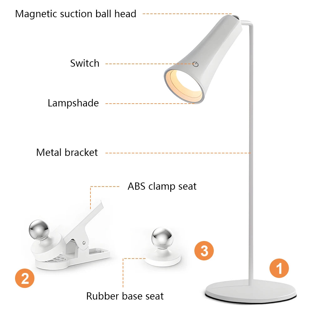 5-in-1 Rechargeable LED Desk Lamp – Eye-Protection Table Lamp with Magnetic Clip, Night Light & Power Bank for Study and Reading