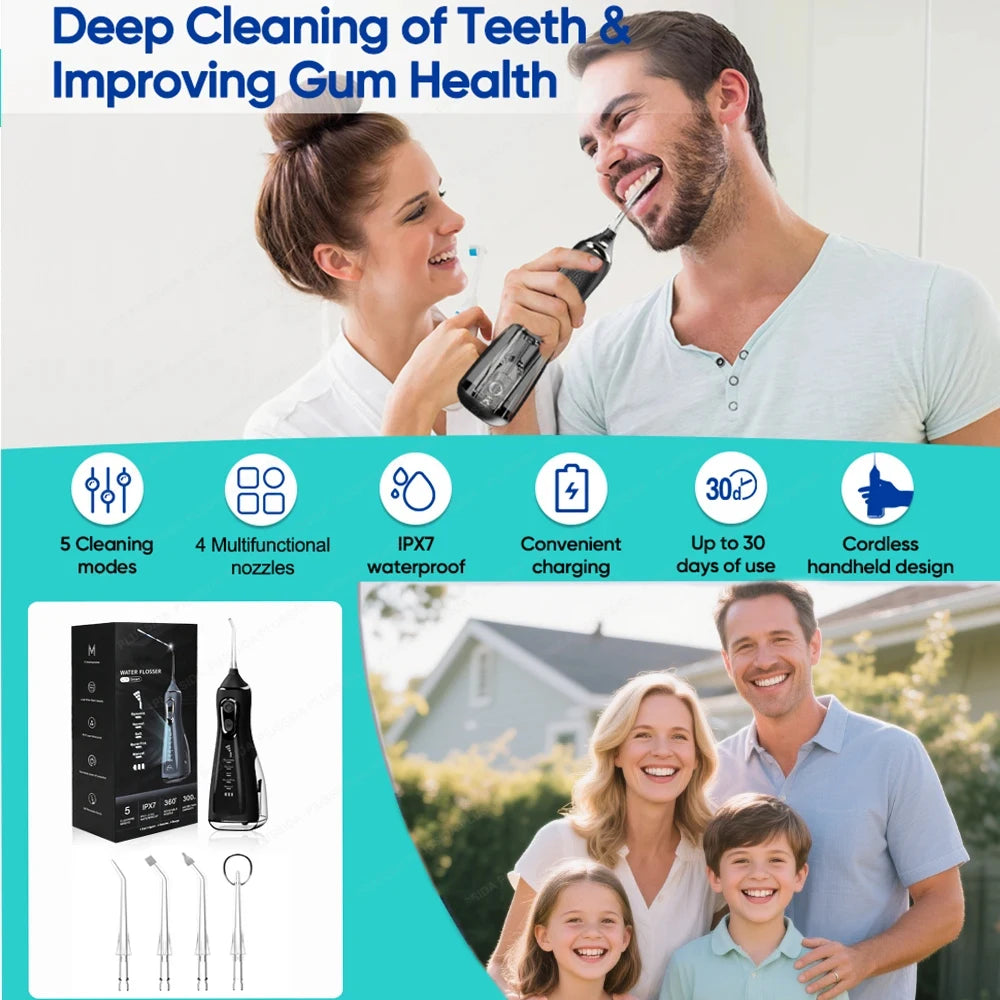 Oral Irrigator Portable Water Flosser Dental Pick 5 Modes 360° Rotated Jet For Cleaning Teeth Thread Floss Mouth Washing Machine